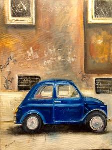 Red Fiat Cinquecento Fiat 500 Along The A - Canvas Artwork